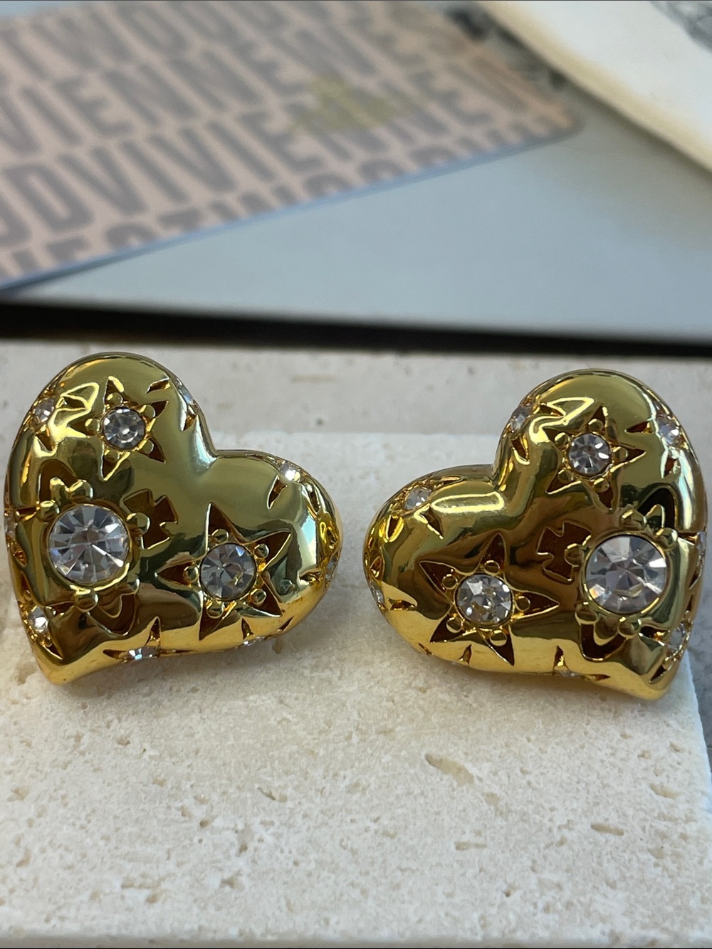Vivienne Westwood Gold Heart Crystal Star Stud Earrings